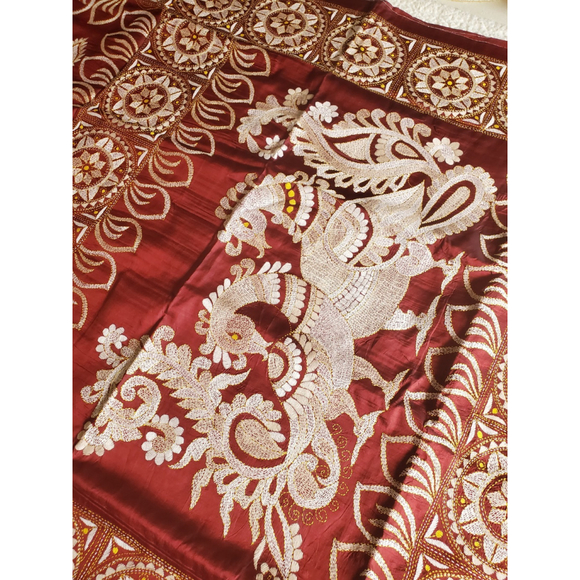 New Women Pure Silk Designer Kantha Saree W BP Kalamkari Festive HandloomWedding - Picture 10 of 15